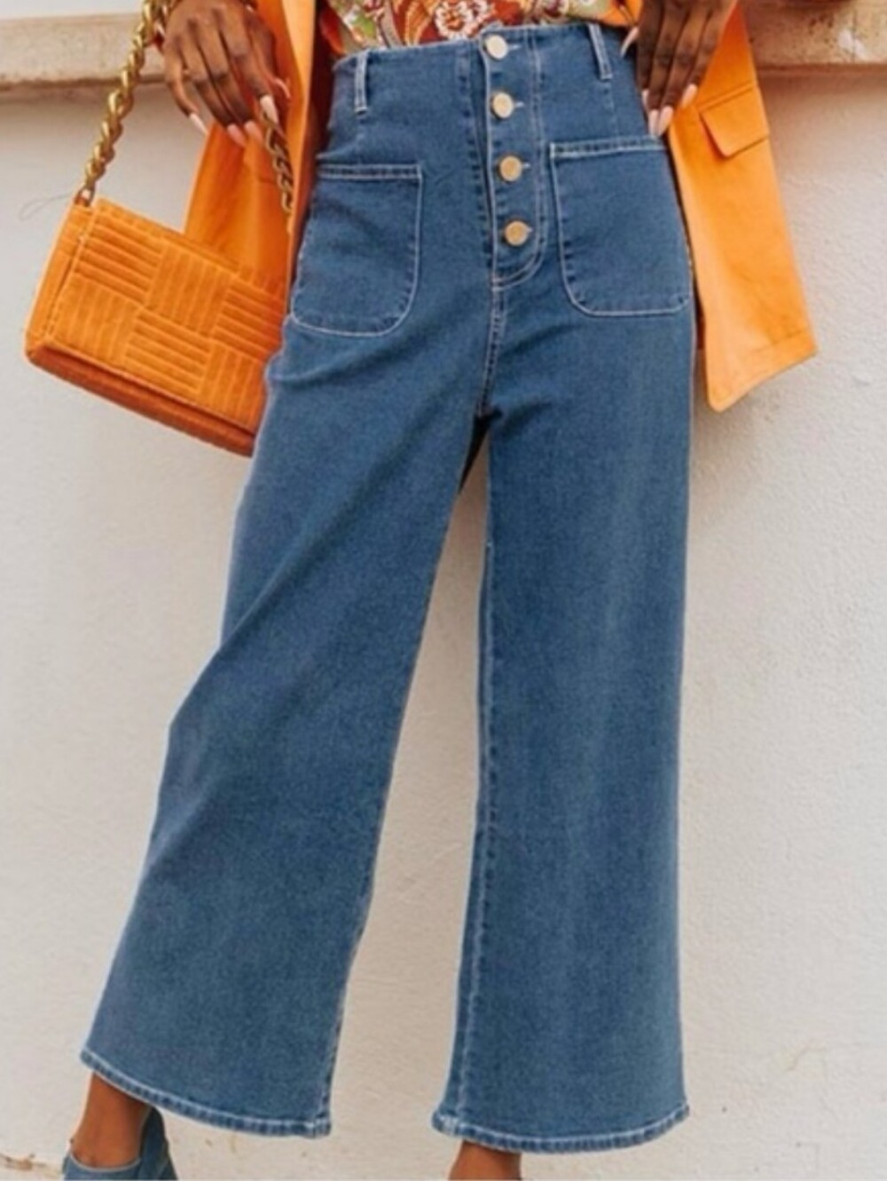 Wide Leg Boho Entro High Waisted Denim Ankle Jeans Size Large